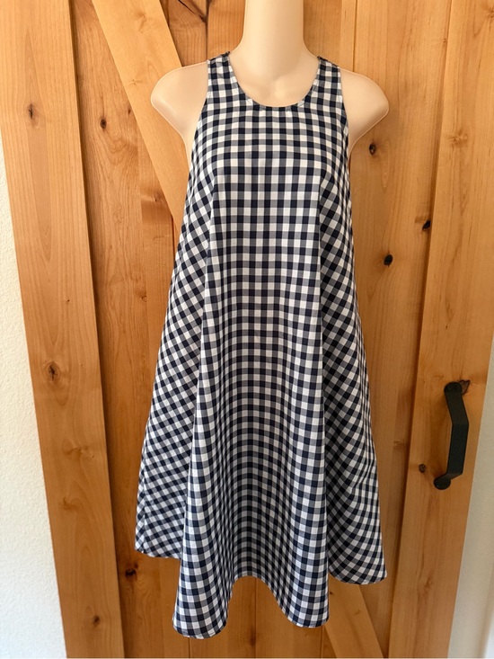 AVN Dresses & Skirts - AVN Italy Navy Blue Gingham Swing Dress Minimalist A-Line Trapeze, Euro 40, US S